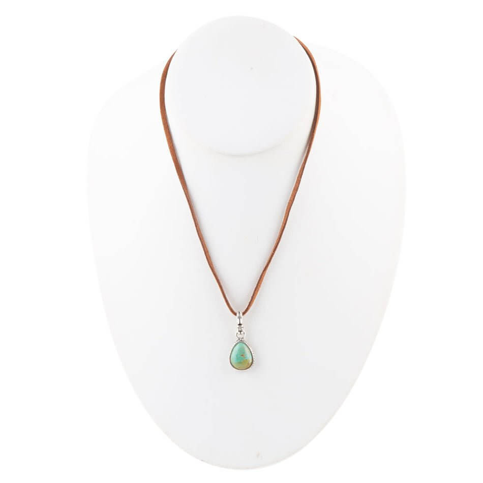 Basic Turquoise and Sterling Silver Pendant Leather Necklace