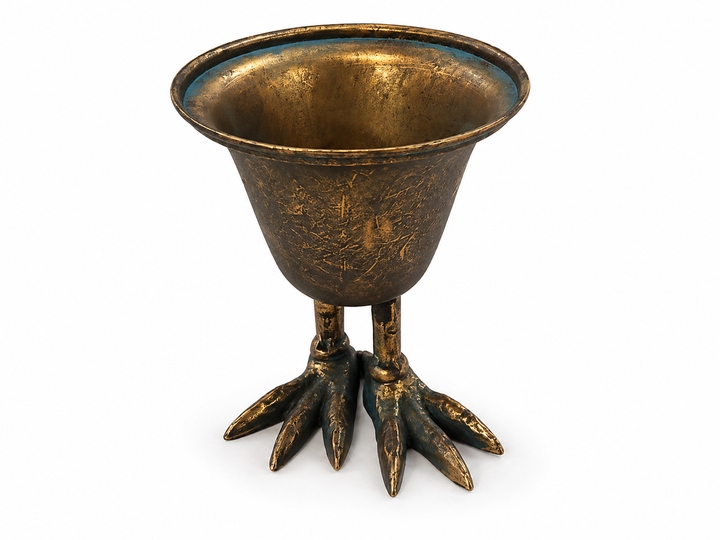 Empty Bird Claw Metal Pedestal Planter showing the sculpted talons