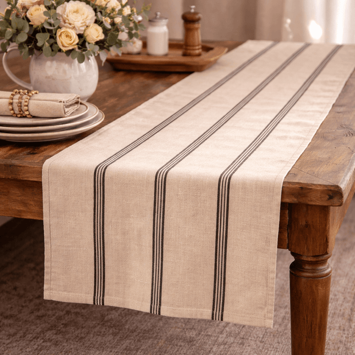 Cotton Black and Beige Striped Runner