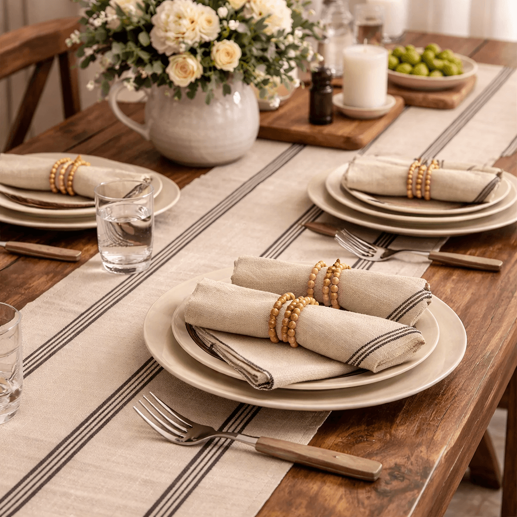 Cotton Black and Beige Striped Runner