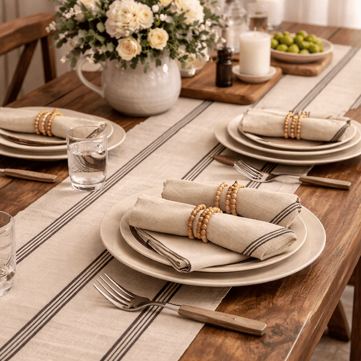 Cotton Black and Beige Striped Runner