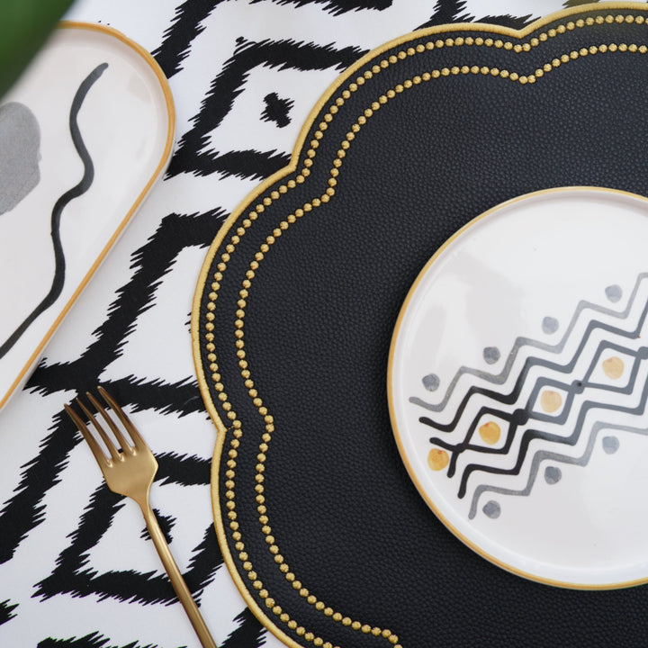 NURTURE BLACK GOLD SCALLOPED FAUX LEATHER PLACEMAT (Set Of 4)