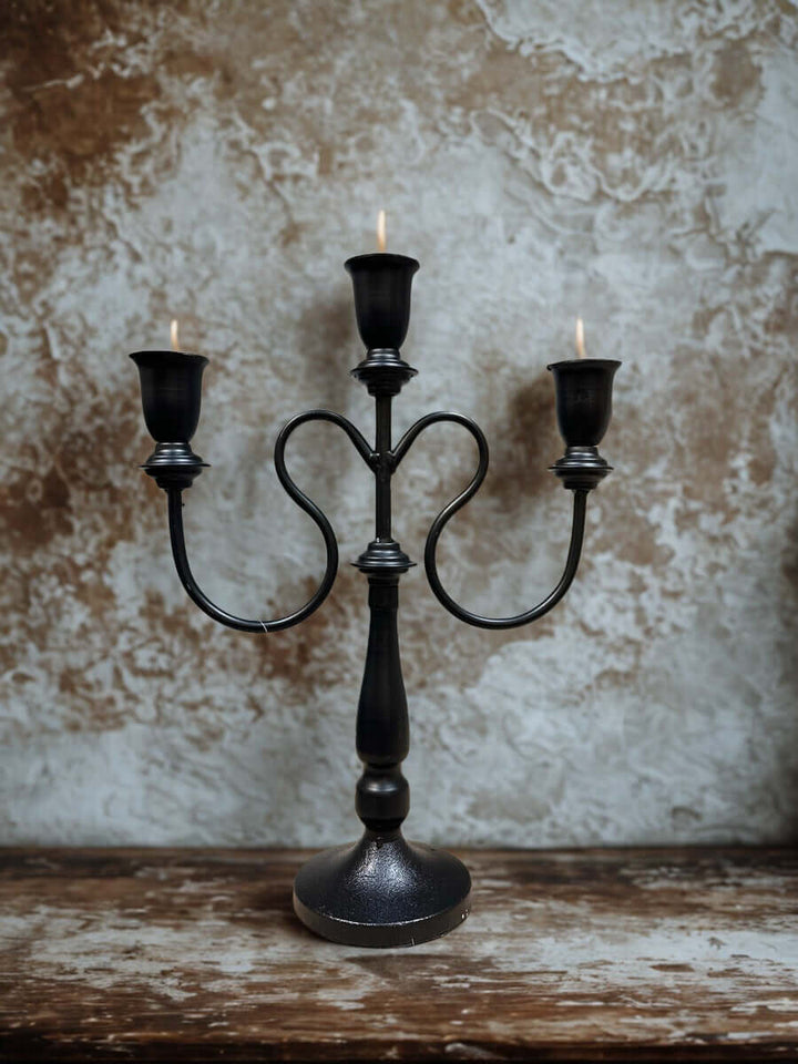 Black Metal 3-Arm Candelabra