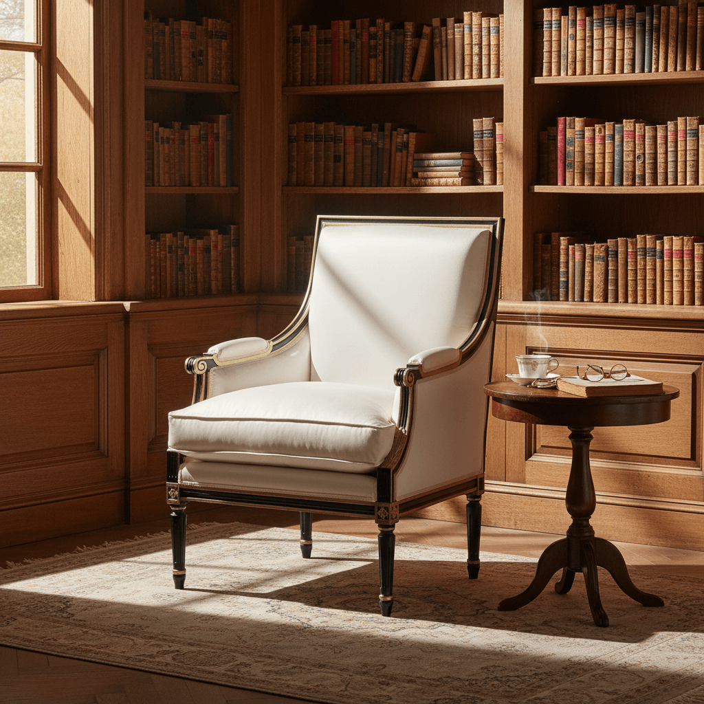 Vintage Italian Neoclassical Black Armchair with Silver Leaf