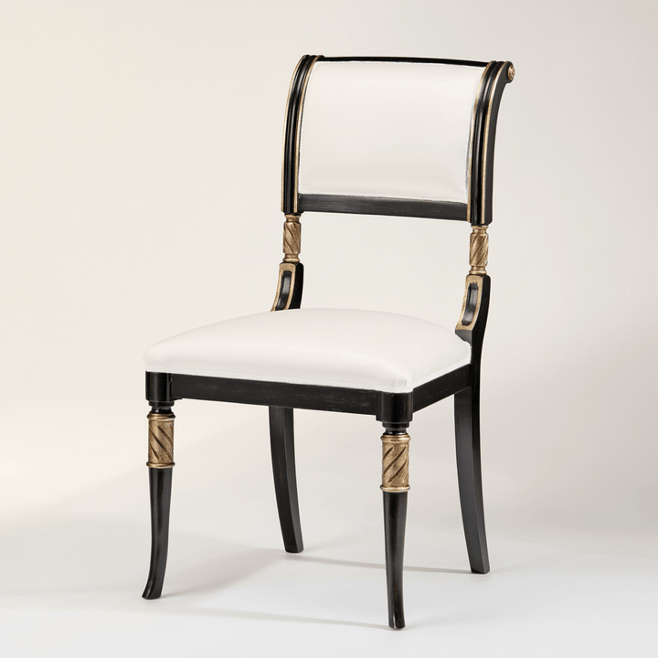 Vintage Italian Neoclassical Black Side Chair with Silver Leaf