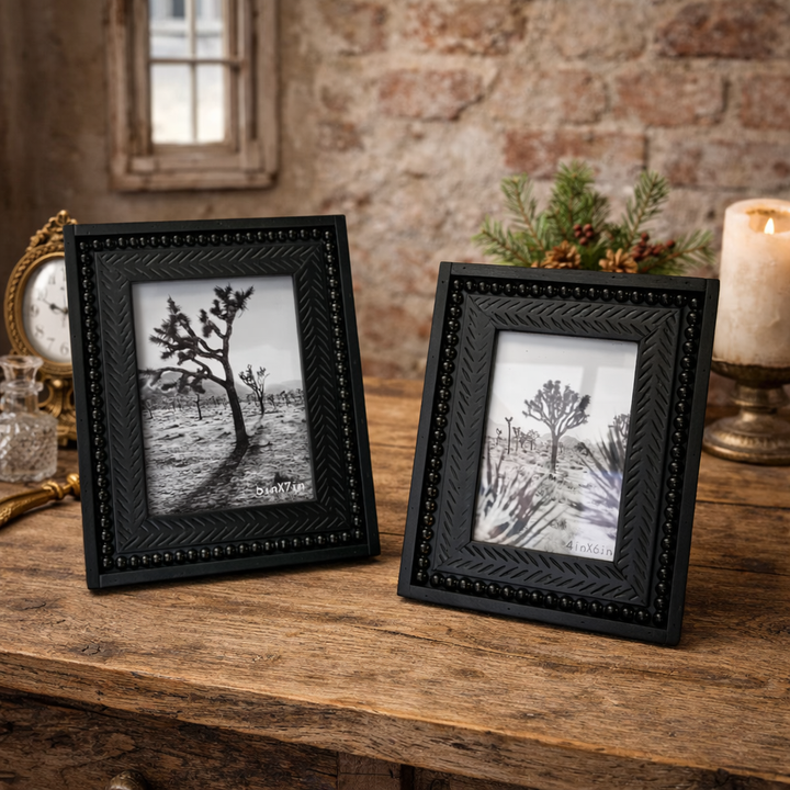 Black Wood Picture Frames with Beaded Borders in 5x7 and 4x6 sizes