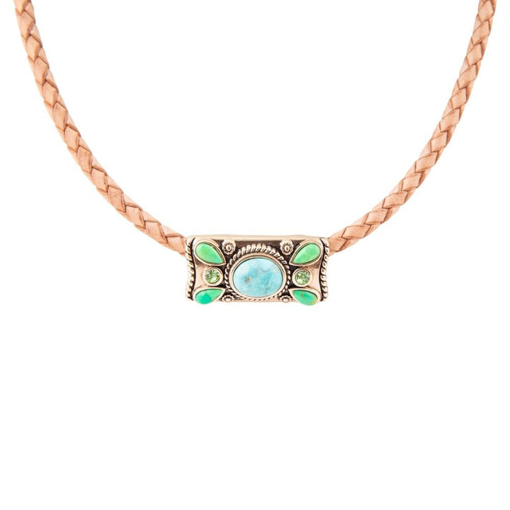 Legacy Lime Green and Blue Turquoise Braided Leather Necklace