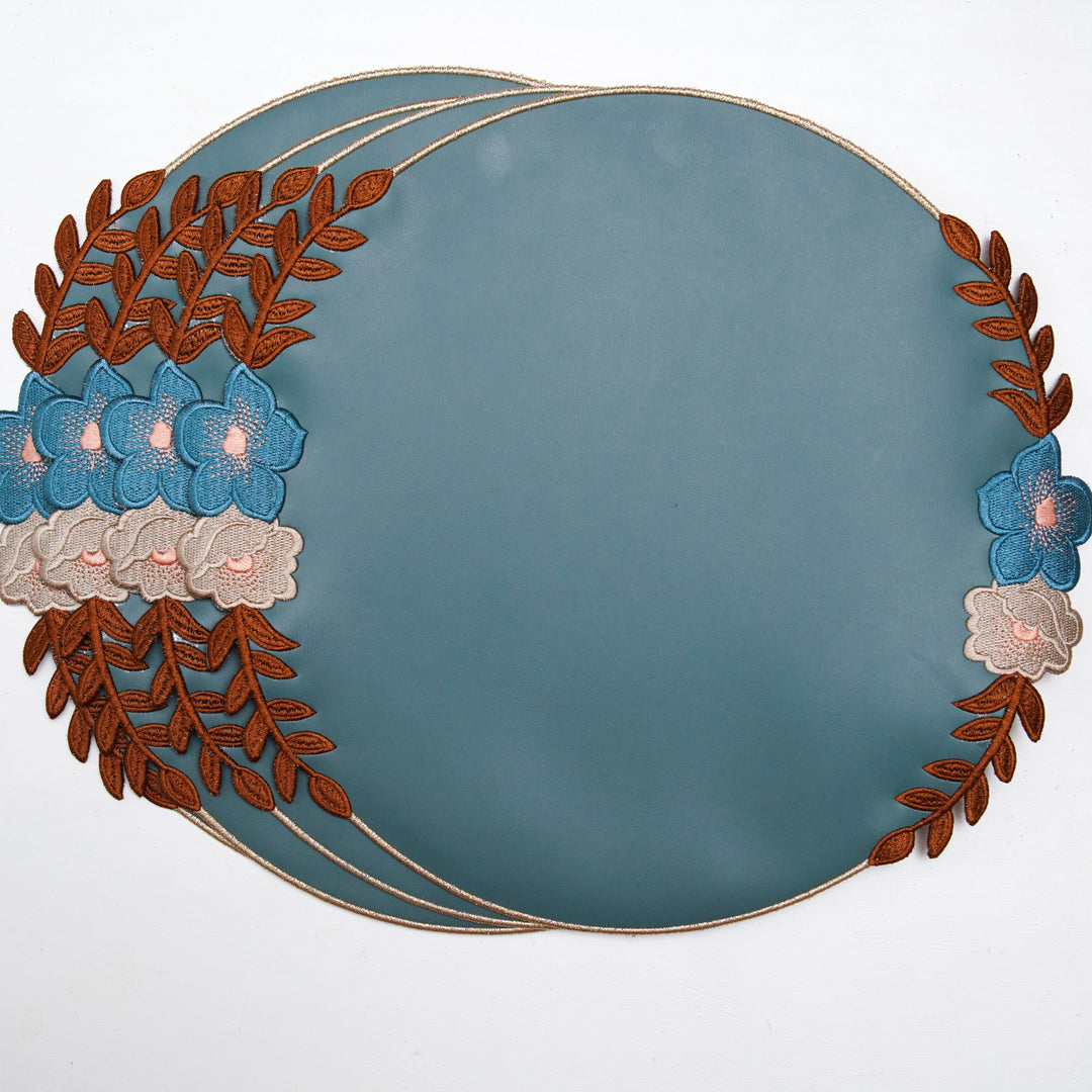 JASMINE BLUE ROUND FAUX LEATHER PLACEMAT (Set Of 4)