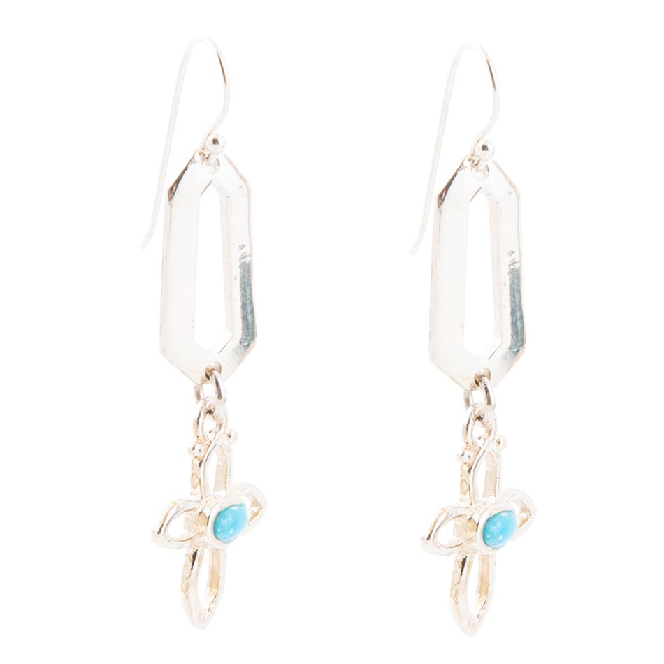 Blue Turquoise and Sterling Silver Cross Drop Earrings