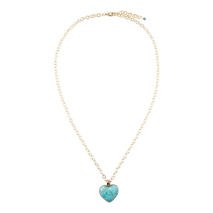 Blue Turquoise Heart Pendant Golden Necklace