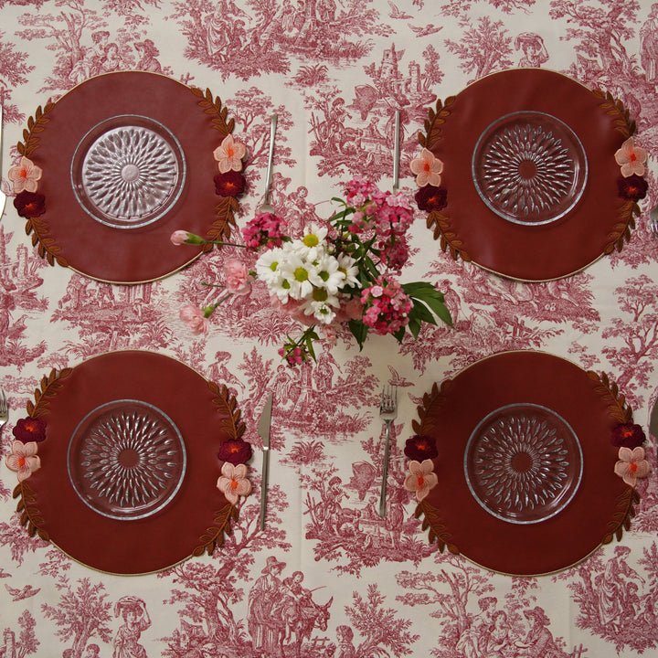 JASMINE DARK ORANGE ROUND FAUX LEATHER PLACEMAT (Set Of 4)