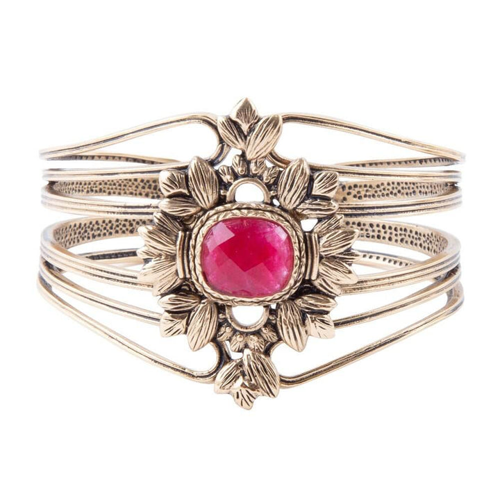 Bordeaux Quartz and Bronze Ornate Cuff Bracelet
