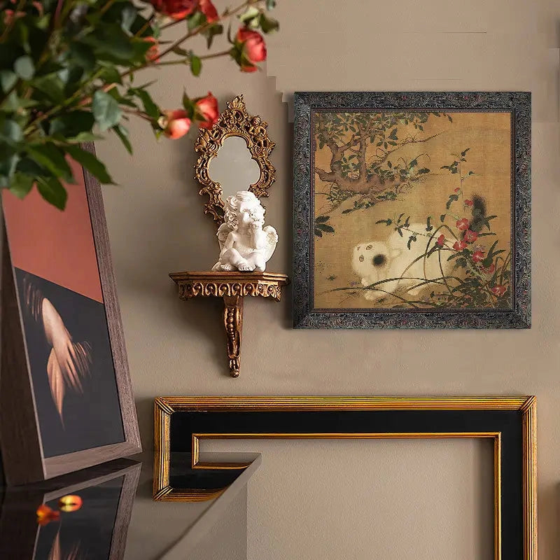 Style B cat portrait with muted flowers and branches