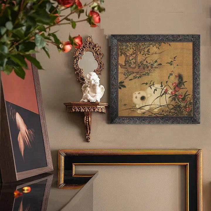 Style B cat portrait with muted flowers and branches