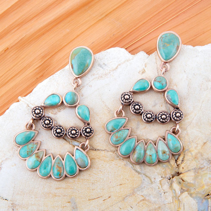 Botanical Green Turquoise Golden Statement Earrings