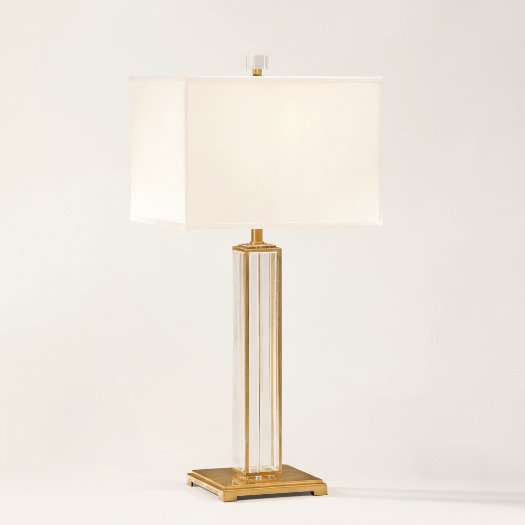 Crystal table lamp with brass base