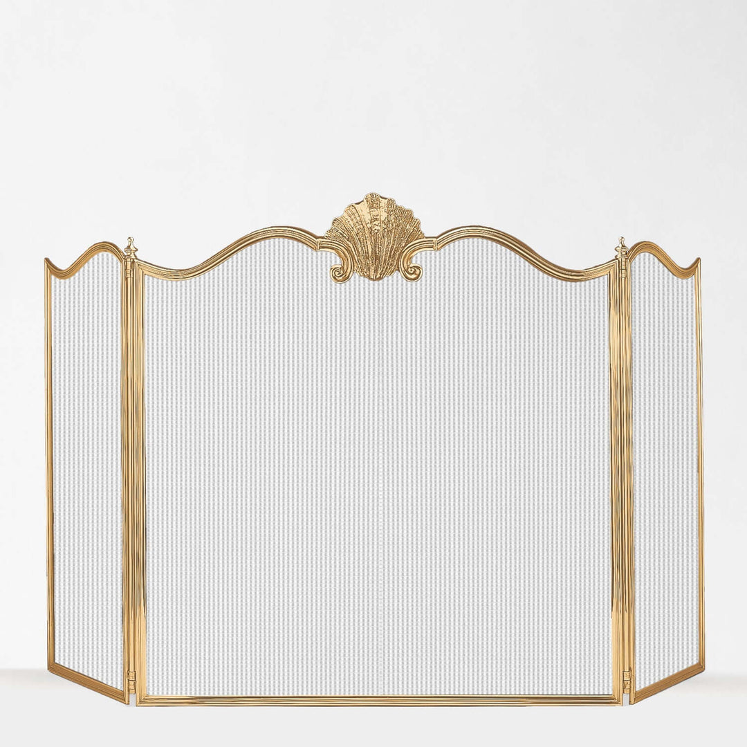 Antique Brass Italian Fireplace Screen with Shell Crest