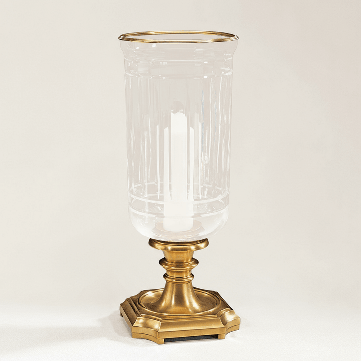 Antique Brass Hurricane Candle Holder with Glass Chimney