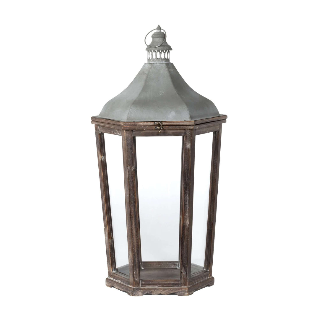 Briarwick Carriage Lantern, large: aged wood frame and galvanized-metal roof