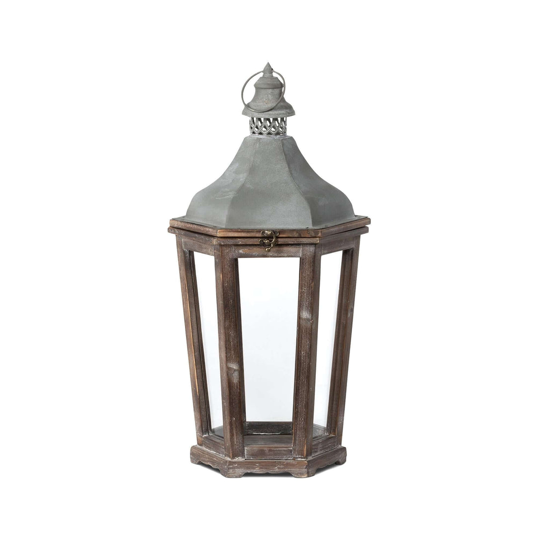 Briarwick Carriage Lantern, medium: aged wood frame and galvanized-metal roof