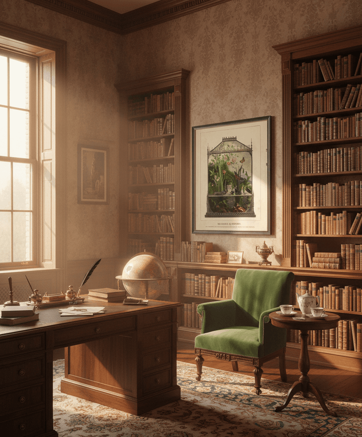 Butterfly Vivarium Vintage Bookplate Print in Black Frame