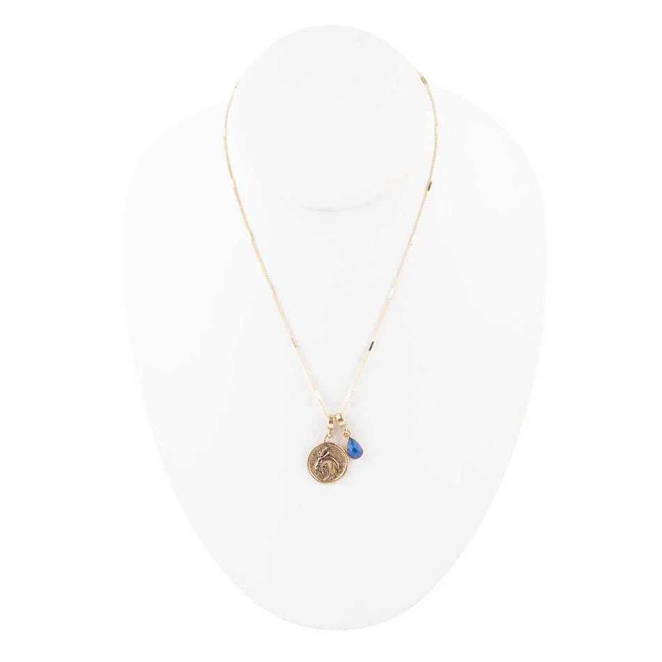 Capricorn - Zodiac Blue Lapis Golden Charm Necklace