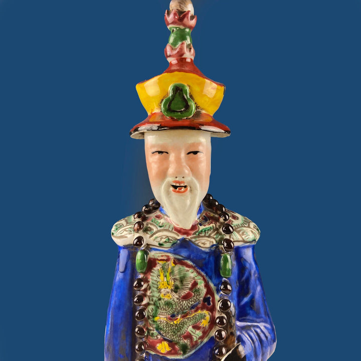 3 Ceramic Sculptures of Asian Royal Advisors or Immortals. Collection of Large Figurines of Asian Men in Traditional Chinese Clothing. Home Decor.