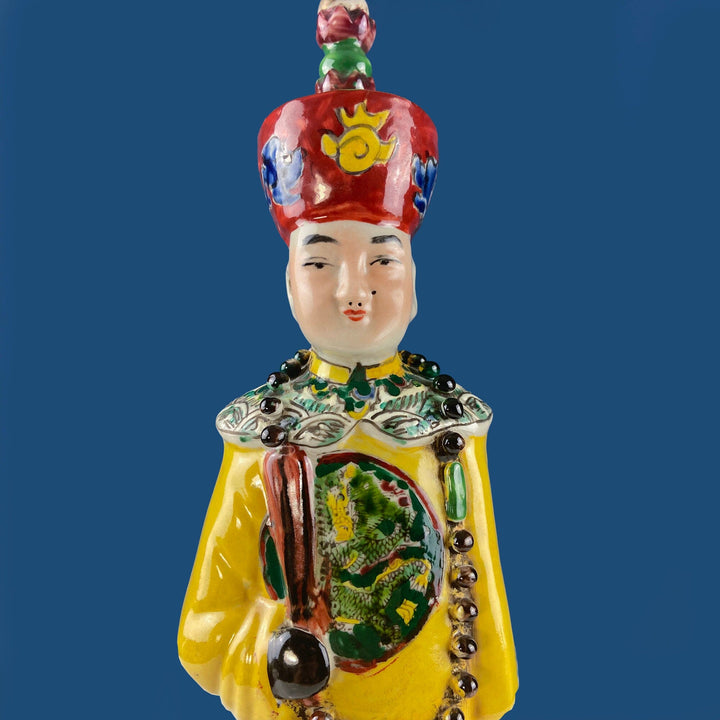 3 Ceramic Sculptures of Asian Royal Advisors or Immortals. Collection of Large Figurines of Asian Men in Traditional Chinese Clothing. Home Decor.