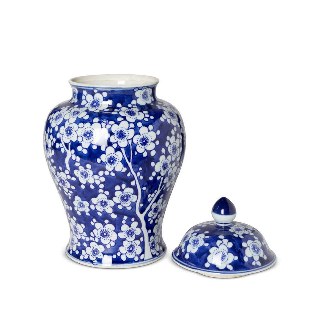 Chinoiserie Blue and White Floral Ginger Jar with lid, featuring elegant porcelain design ideal for classic interior decor.
