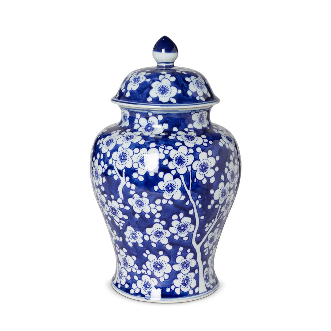Chinoiserie Blue and White Floral Ginger Jar, porcelain vase with floral pattern, elegant home decor.