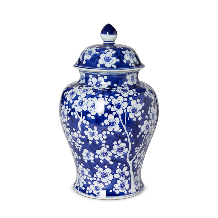 Chinoiserie Blue and White Floral Ginger Jar, porcelain vase with floral pattern, elegant home decor.