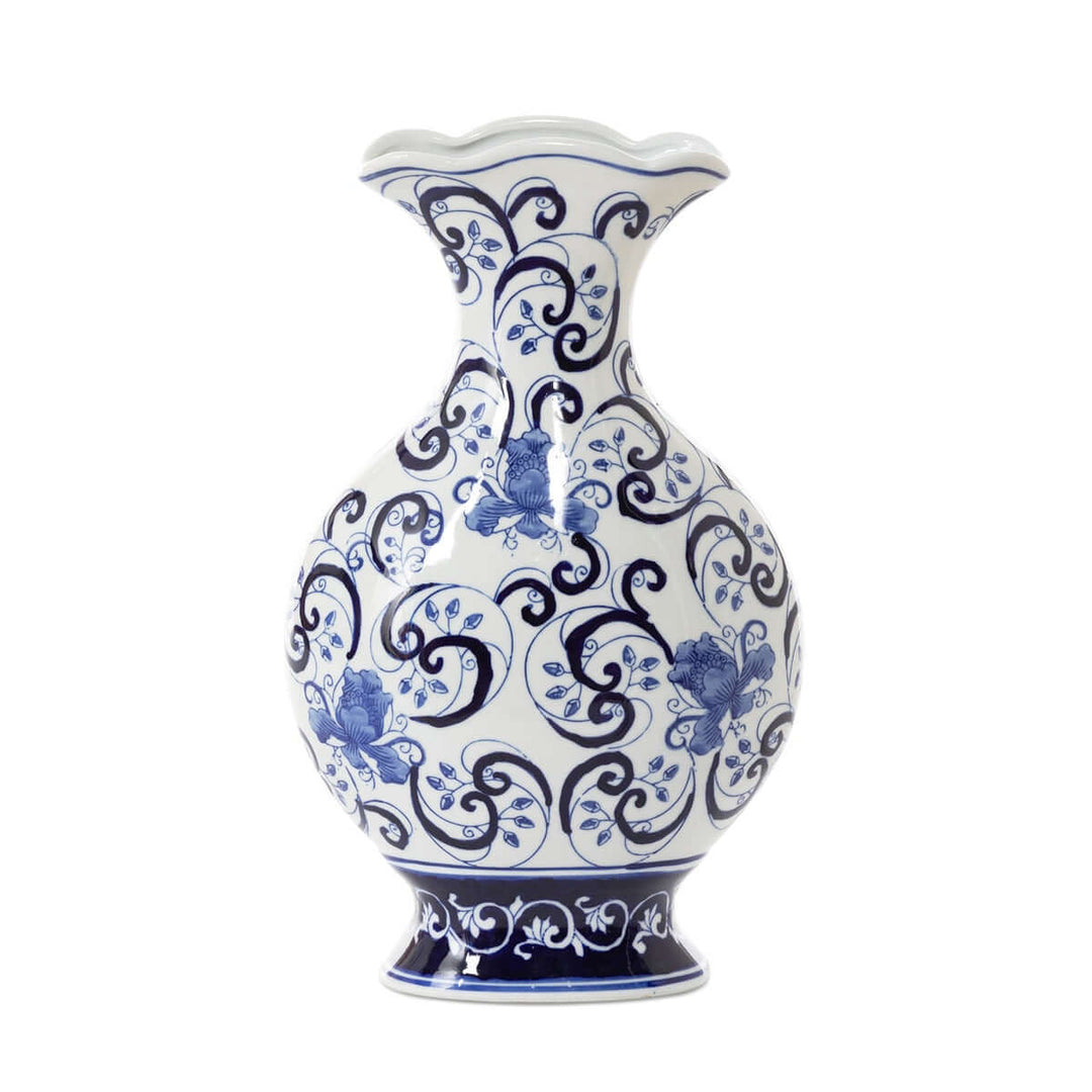 Chinoiserie Blue and White Floral Porcelain Vase with intricate floral pattern, a classic addition for elegant home decor