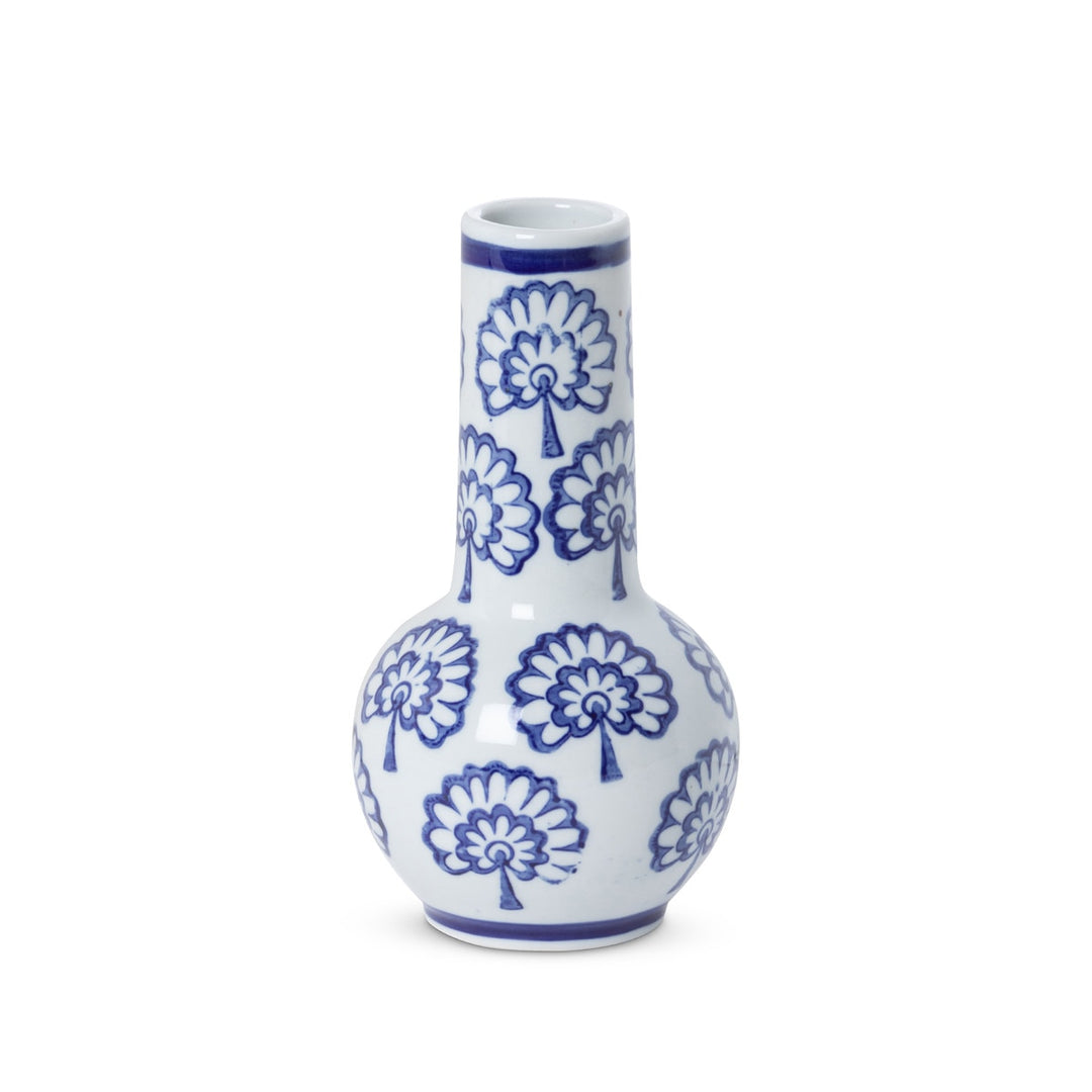 Chinoiserie Blue and White Porcelain Bud Vase (Set of 2) with detailed floral pattern, ideal for elegant home décor.