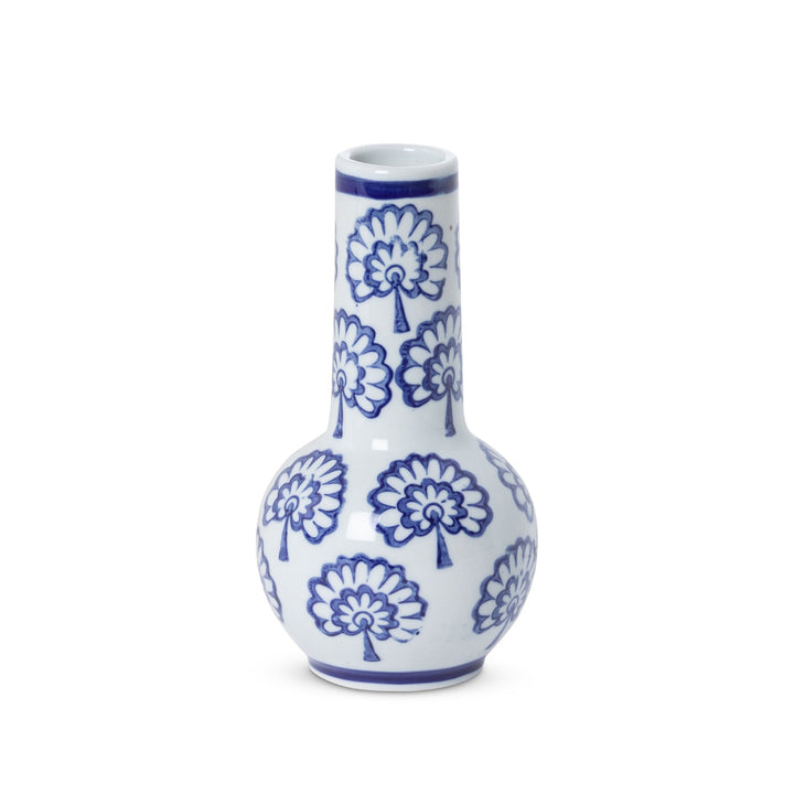 Chinoiserie Blue and White Porcelain Bud Vase (Set of 2) with detailed floral pattern, ideal for elegant home décor.