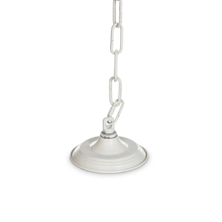 Close-up of cream finish chain and base of Chinoiserie Peace Pagoda Chandelier