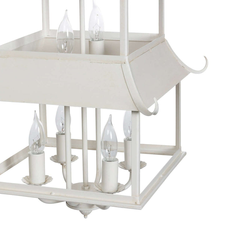 Chinoiserie Peace Pagoda Chandelier with six-light design and cream finish, inspired by Eastern architecture and chinoiserie décor.