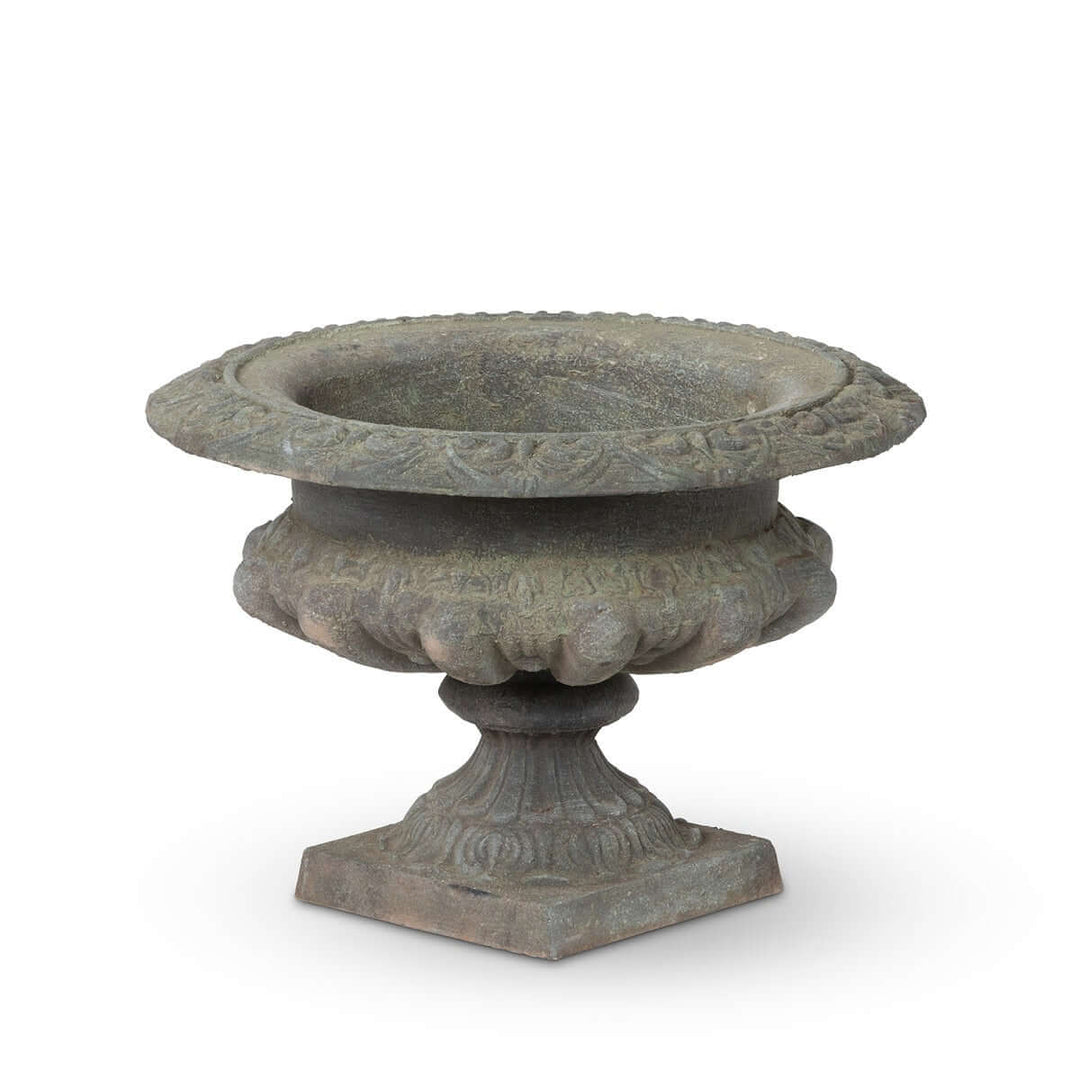 Classic Cast Iron Garden Urn with Weathered Patina Finish