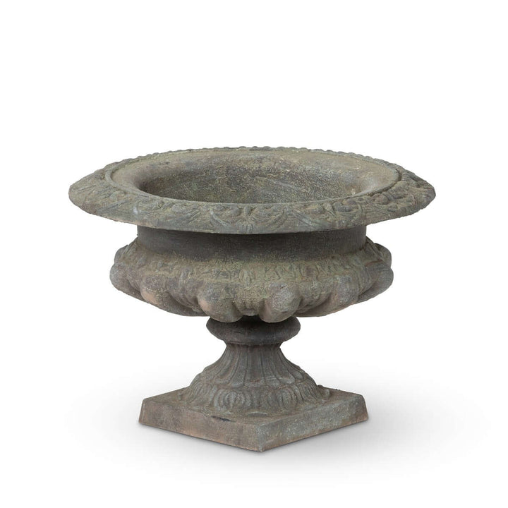 Classic Cast Iron Garden Urn with Weathered Patina Finish