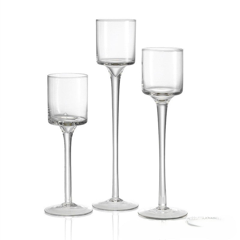 Clear Glass Pedestal Candle Holders, Set of 3 showing the graduated heights