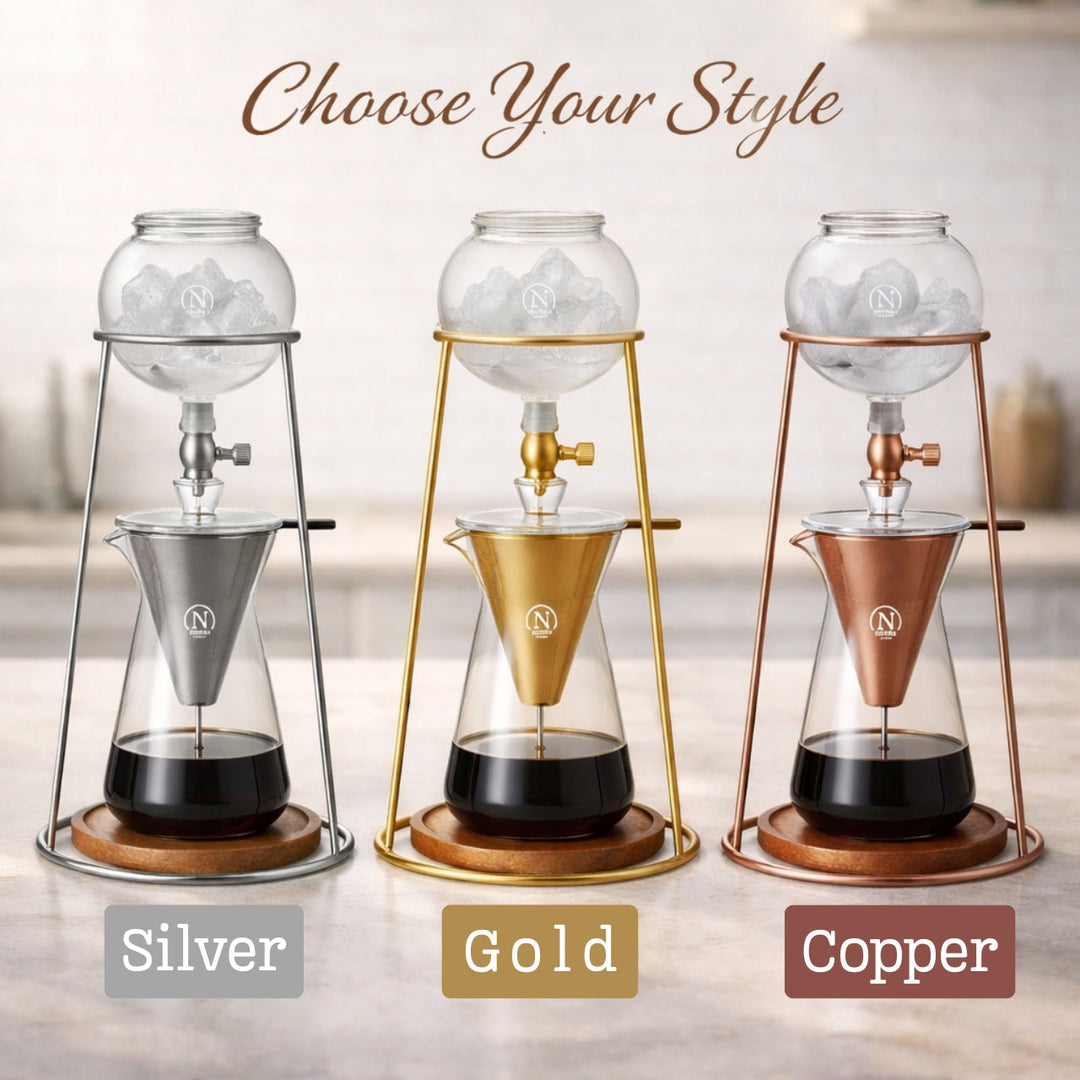 Nispira Iced Coffee Cold Brew Drip Coffee Maker Mini Tower – 400 mL Borosilicate Glass with Stainless Steel Stand