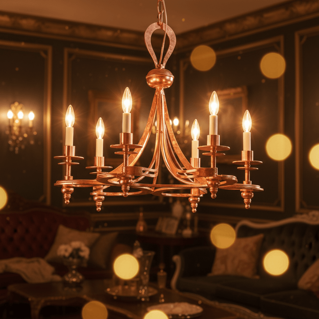 Antique Copper Leaf Italian Chandelier