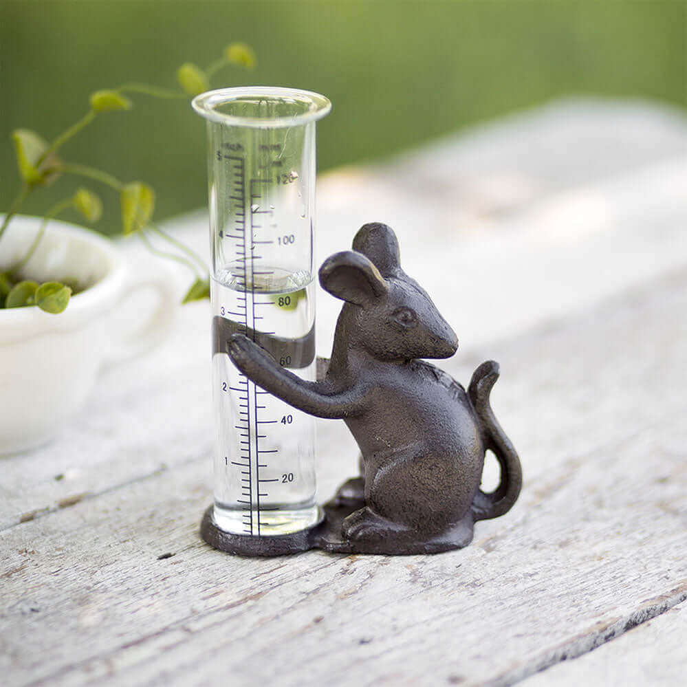 Country Mouse Figurine and Rain Gauge