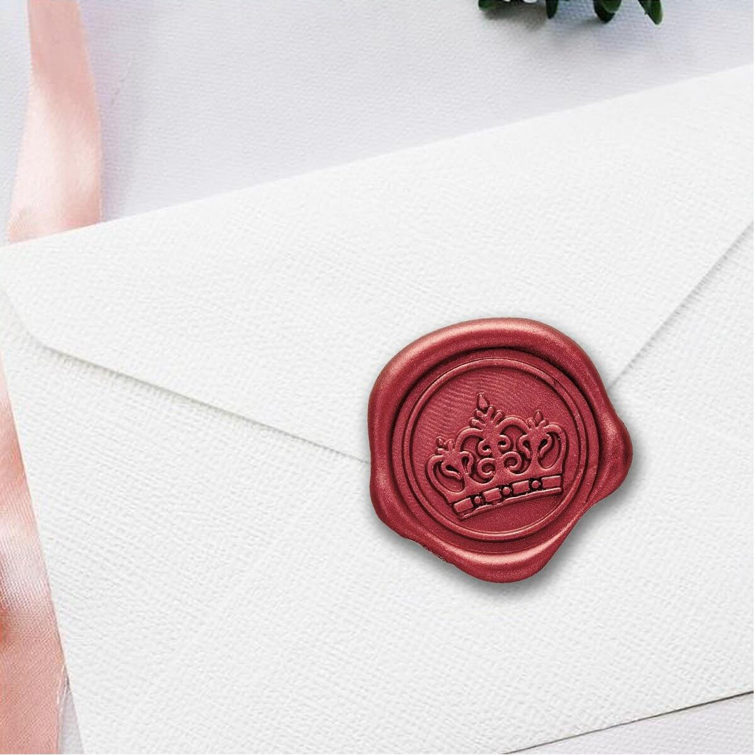 Crown Adhesive Wax Seal Stickers on elegant white envelope for vintage correspondence.