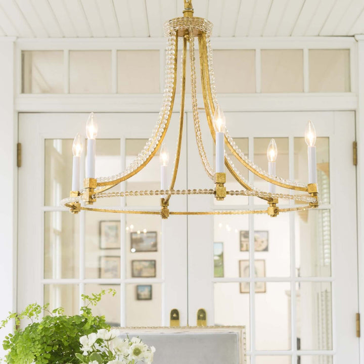 Antique Gold Leaf Chandelier with Glass Beads