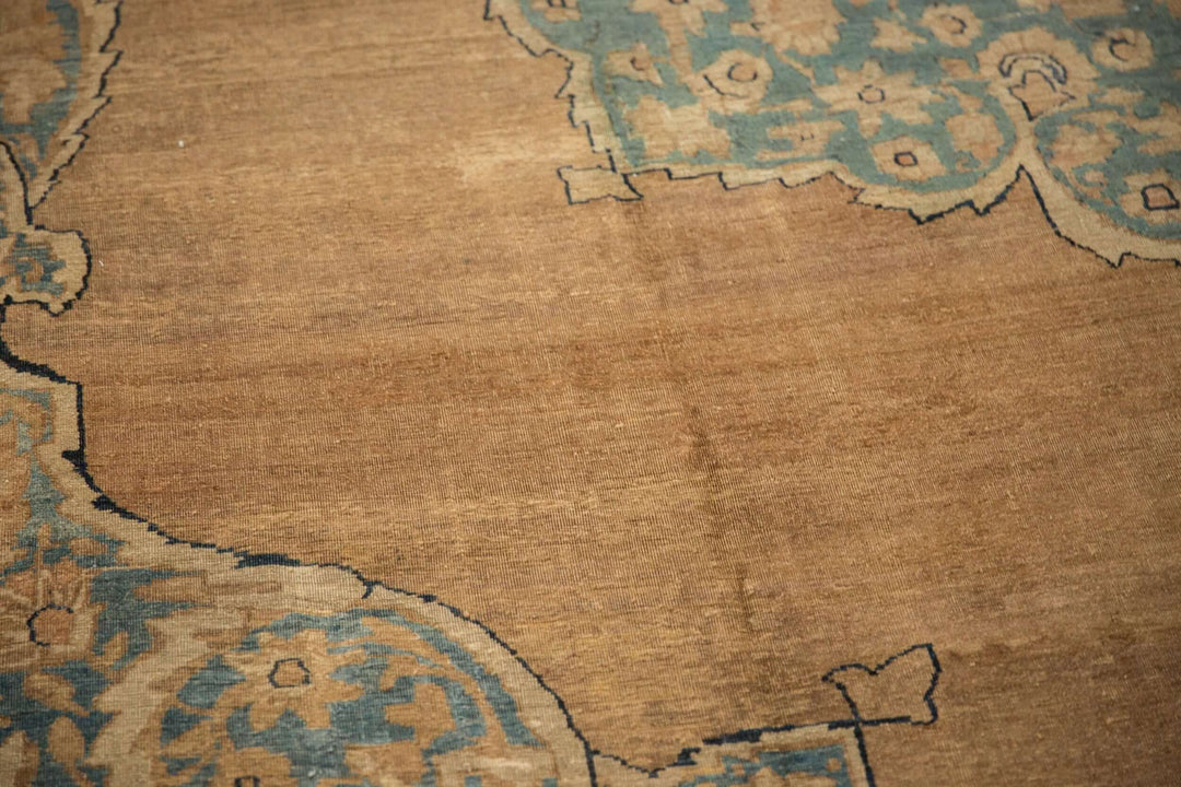 Antique Tea Washed Persian Kerman Carpet with Oversized Medallion