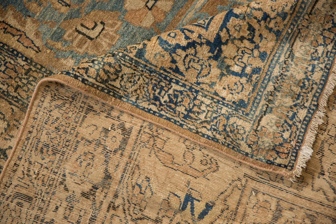 Antique Tea Washed Persian Kerman Carpet with Oversized Medallion