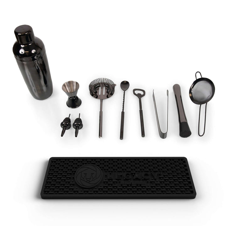 Vintage-Style Bartender Kit with Mango Wood Case & Bar Tools - 10-piece set with shaker, strainer, and bar tools.