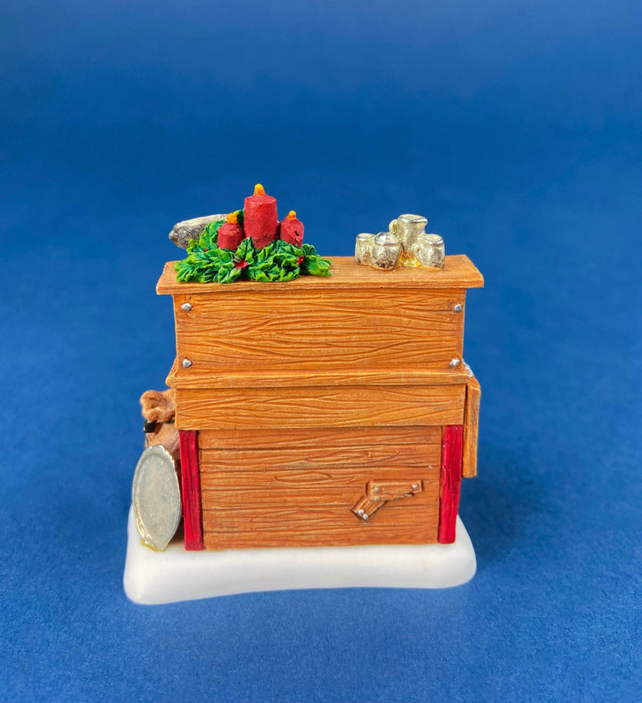 Dept. 56 Figurines. Silver for Sale. Christmas Village Accessories. Silverware Vendor & Cabinet with Silver.