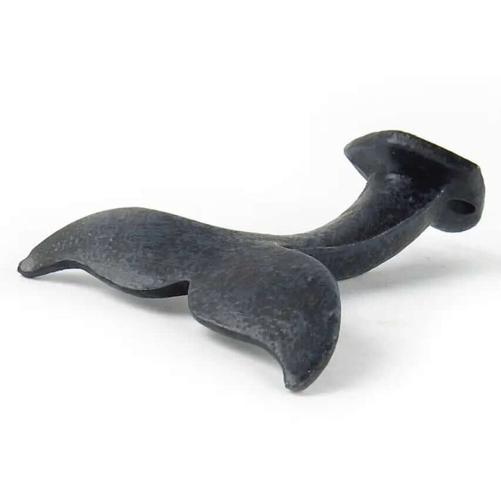 Dark cast iron whale tail hook shown in profile with compact mounting base
