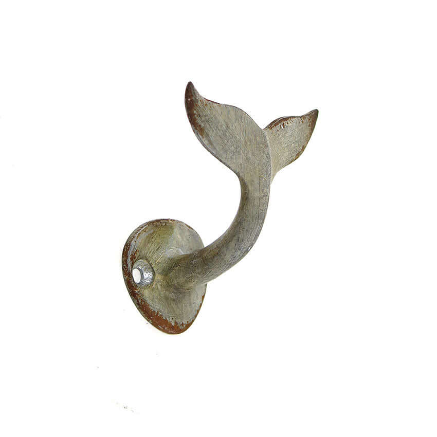 decorative fish wall hooks Distressed Metal Whale Tail Wall Hook for Coastal Style – Vintage Shopper